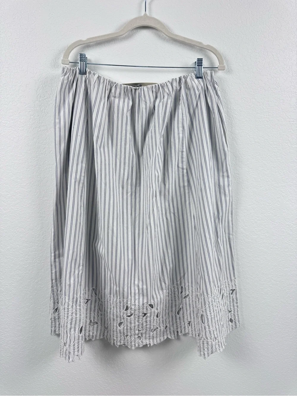 J.Crew Embroidered Pull-On Midi Skirt Striped White CS867